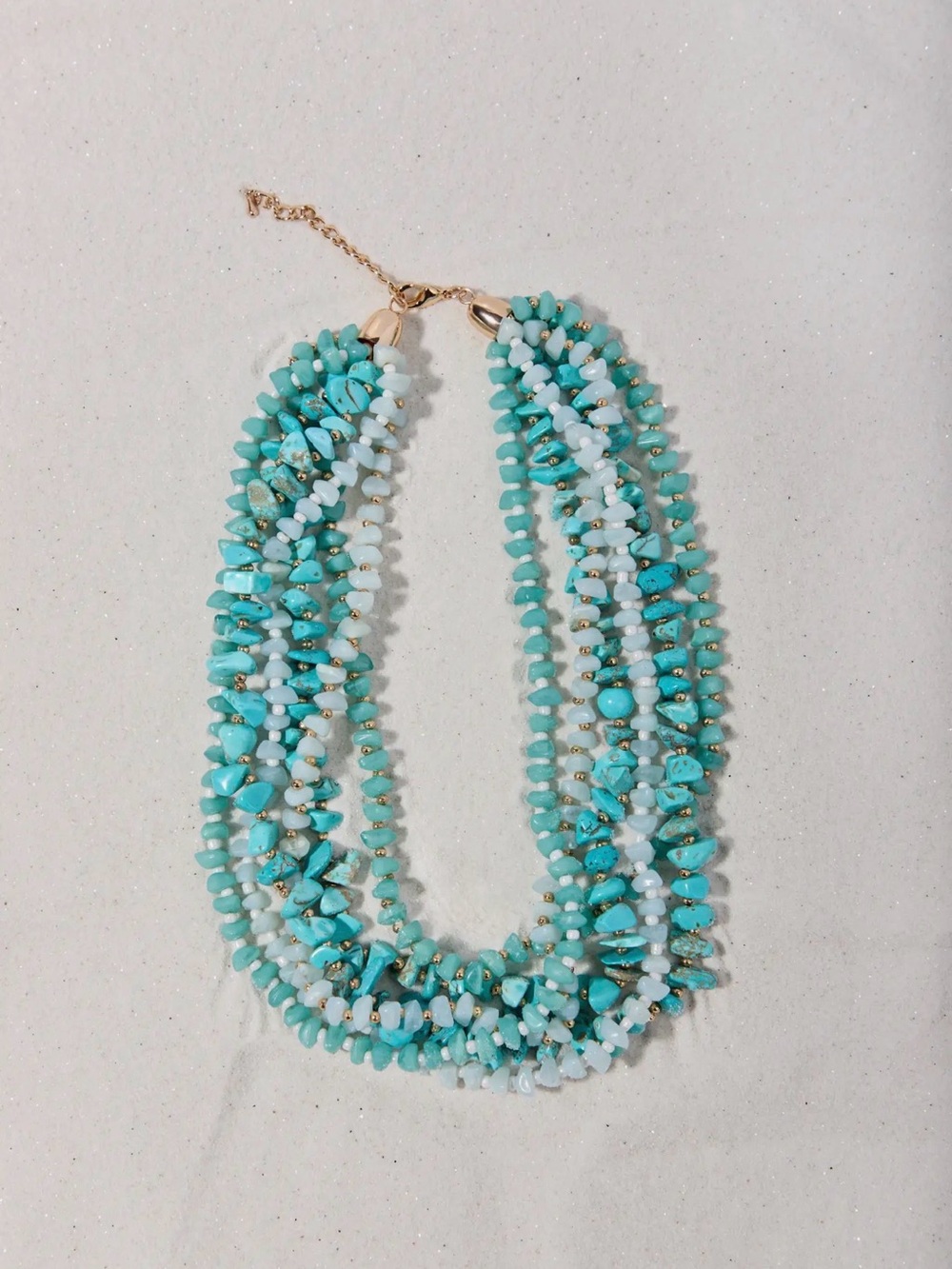 SAACHI Genuine Turquoise Multi-Strand Beaded Statement Necklace NWT Resort Luxe